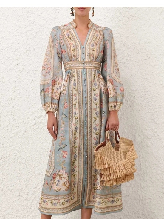 Zimmermann Dresses & Skirts - Zimmermann Light Blue Floral Button-Front Midi Dress